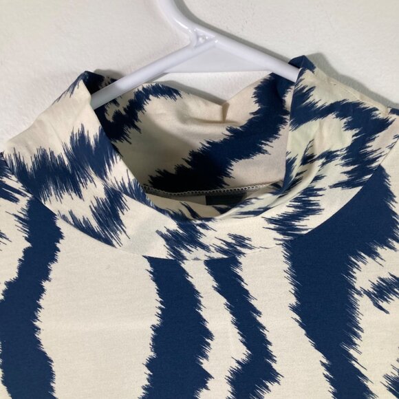 Ted Baker Mock Neck Jersey Printed Dress 12 Cream Blue NWT Cotton Elastane - Picture 3 of 11